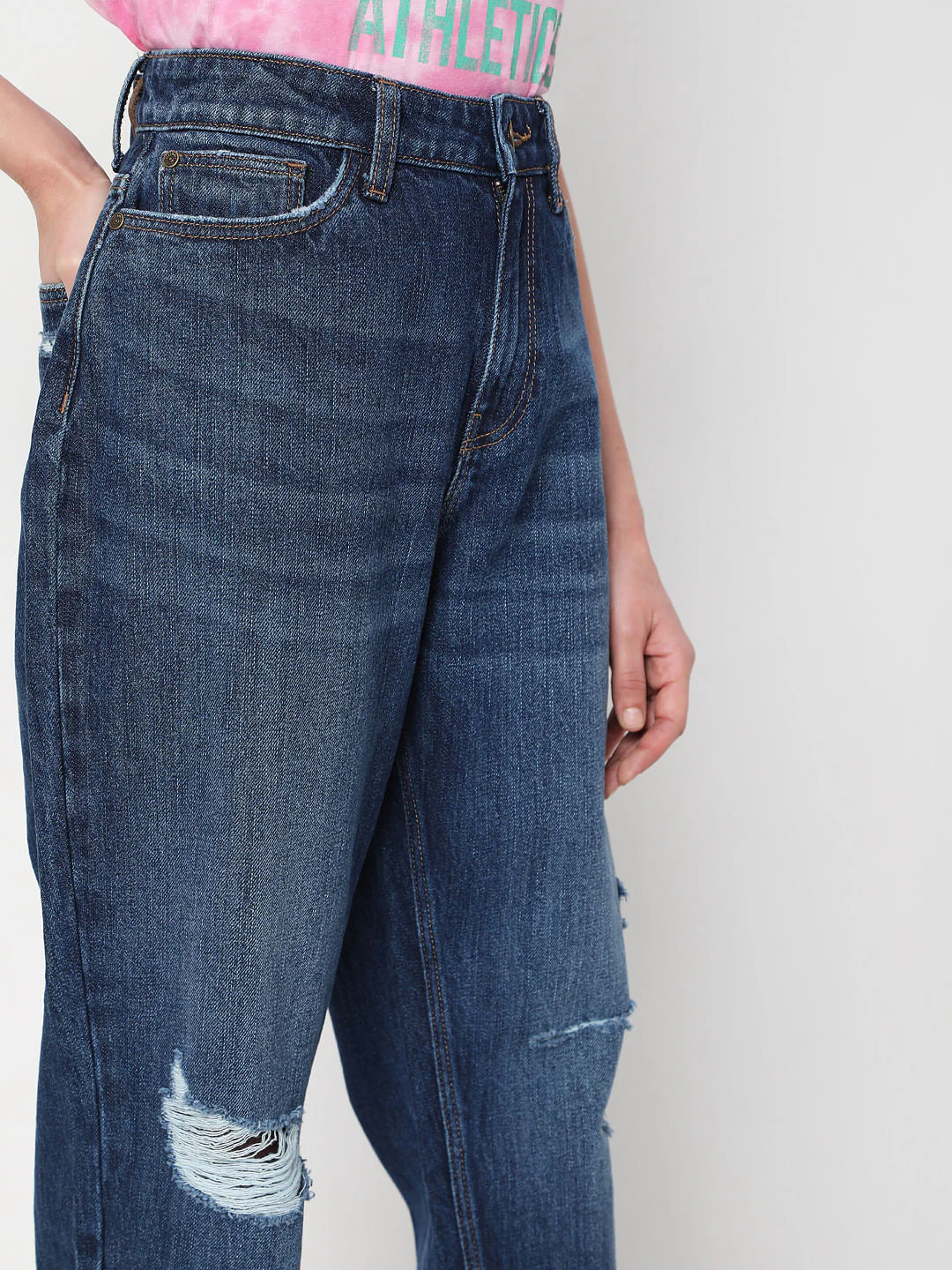 Blue Mid Rise Ripped Jade Straight Fit Jeans - Image 5