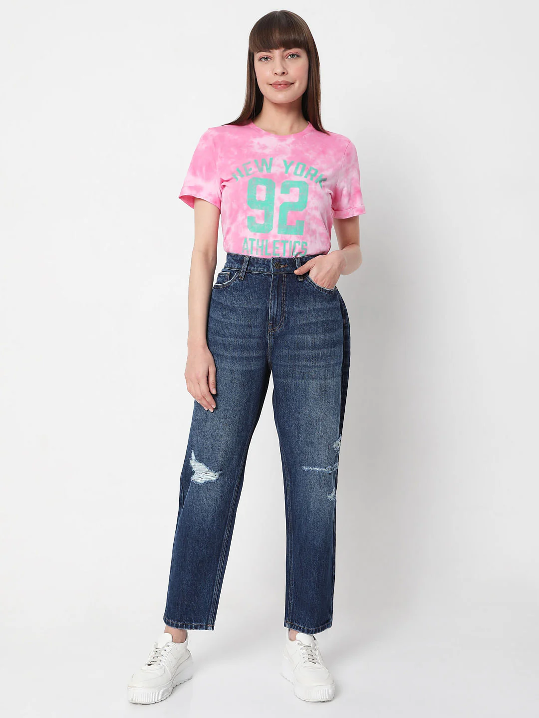 Blue Mid Rise Ripped Jade Straight Fit Jeans - Image 6