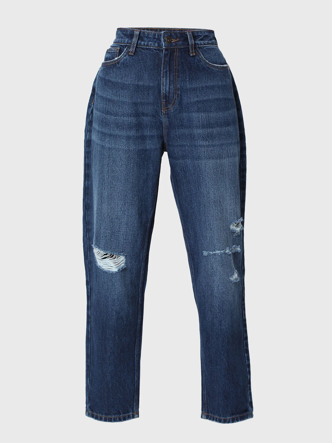 Blue Mid Rise Ripped Jade Straight Fit Jeans - Image 7