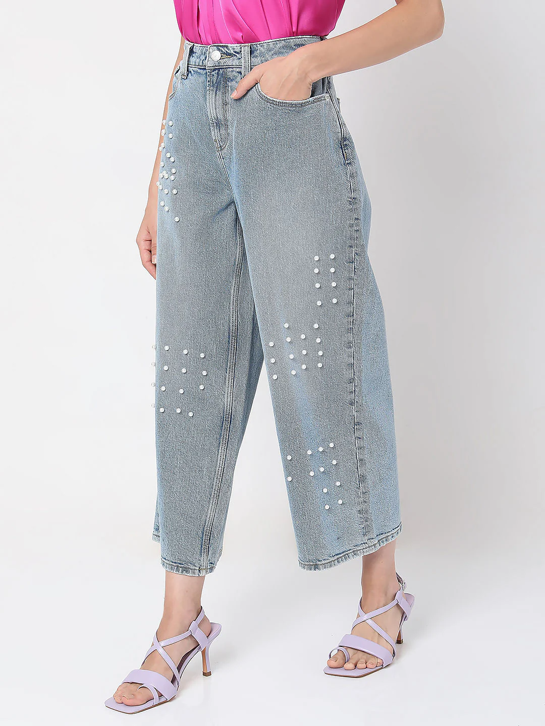 Blue Pearl Studded Zoey Wide-Leg Jeans - Image 3