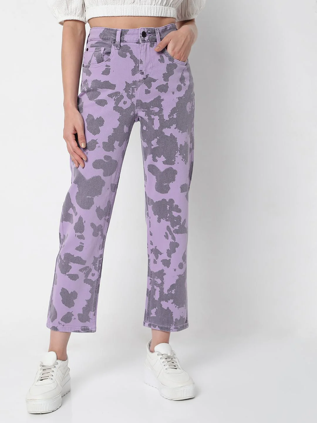 Purple Printed Jade Straight Fit Jeans - Image 2