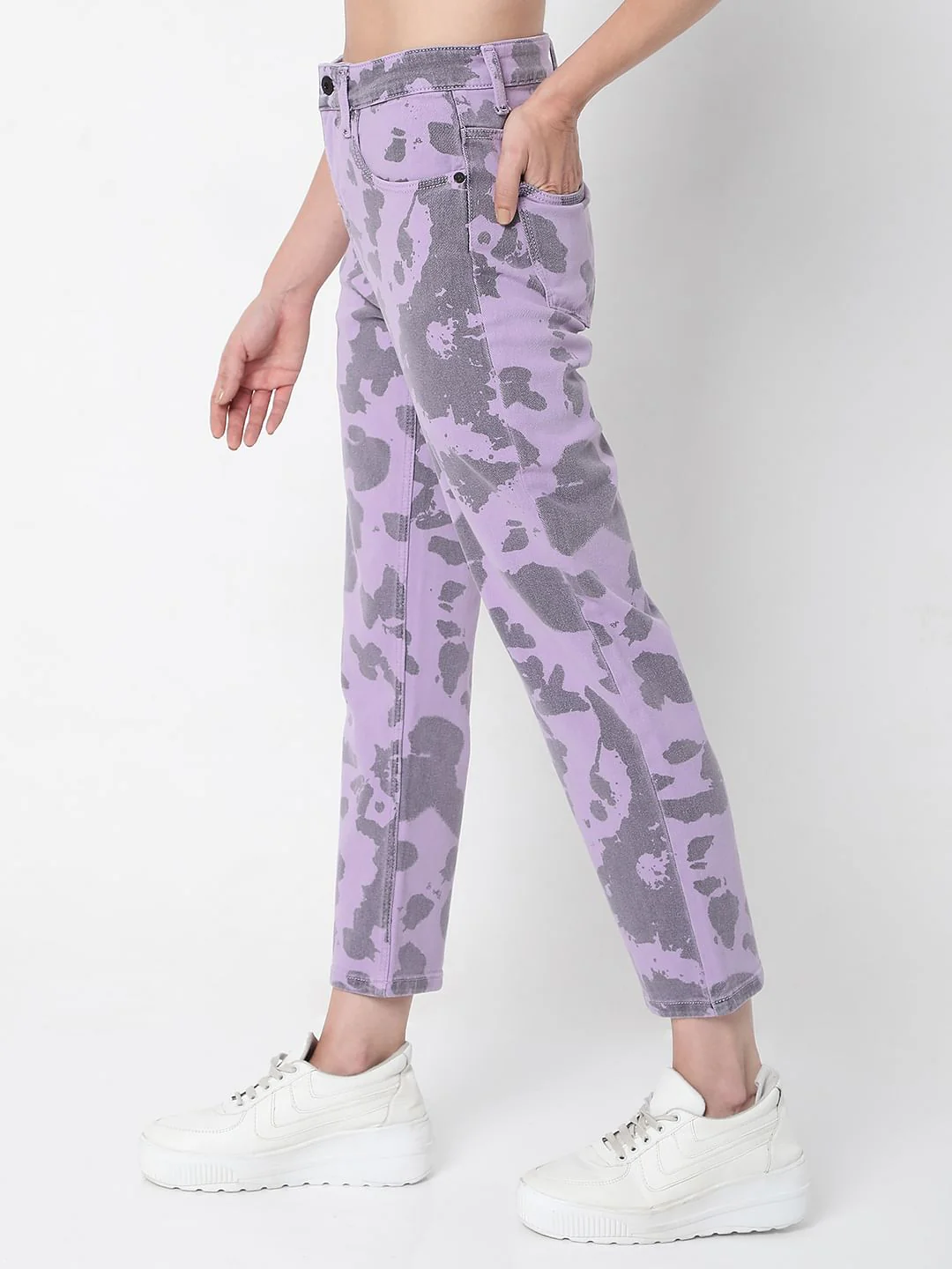 Purple Printed Jade Straight Fit Jeans - Image 3