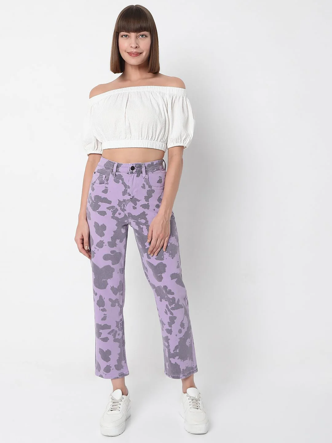 Purple Printed Jade Straight Fit Jeans - Image 6