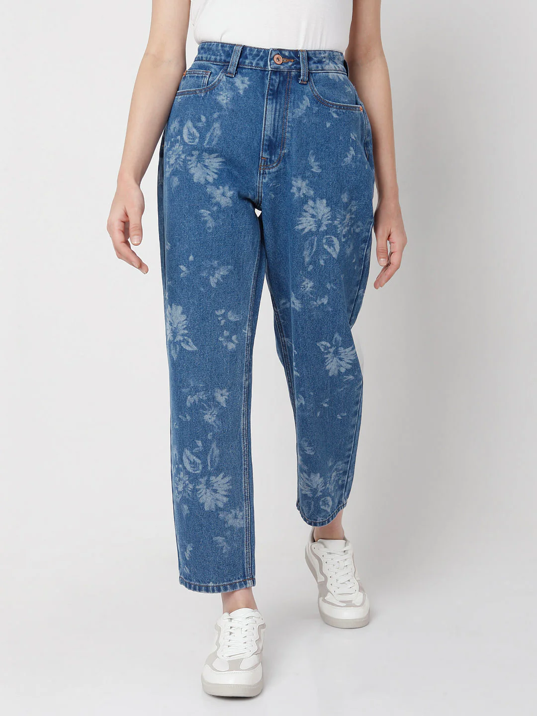 Blue High Waist Printed Mom Jeans - Image 2
