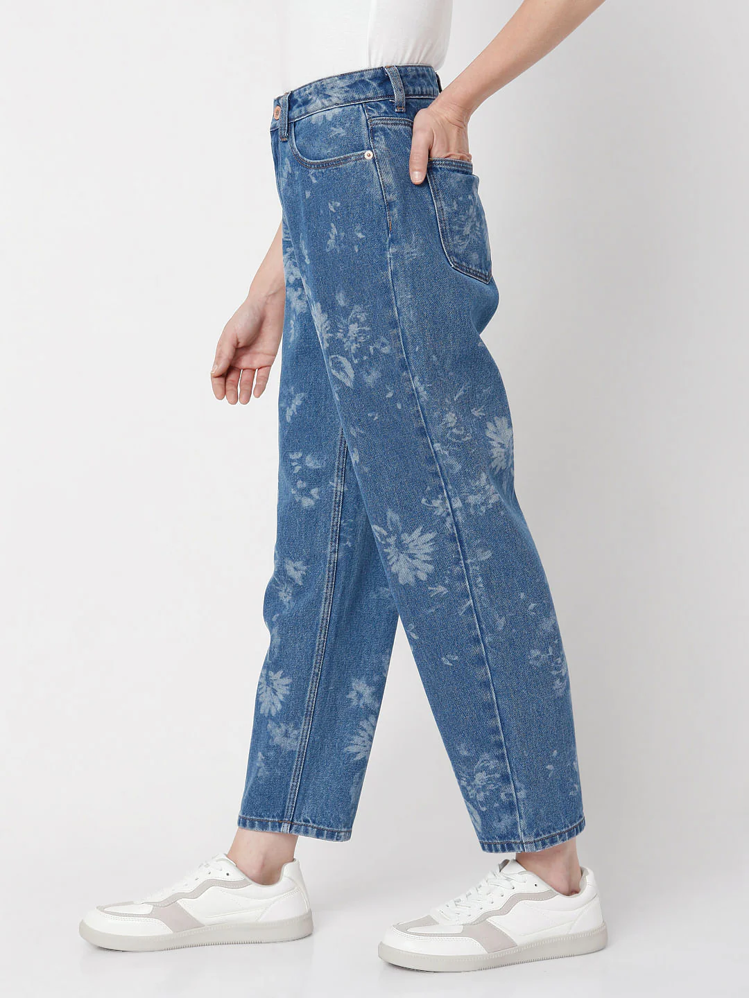 Blue High Waist Printed Mom Jeans - Image 3