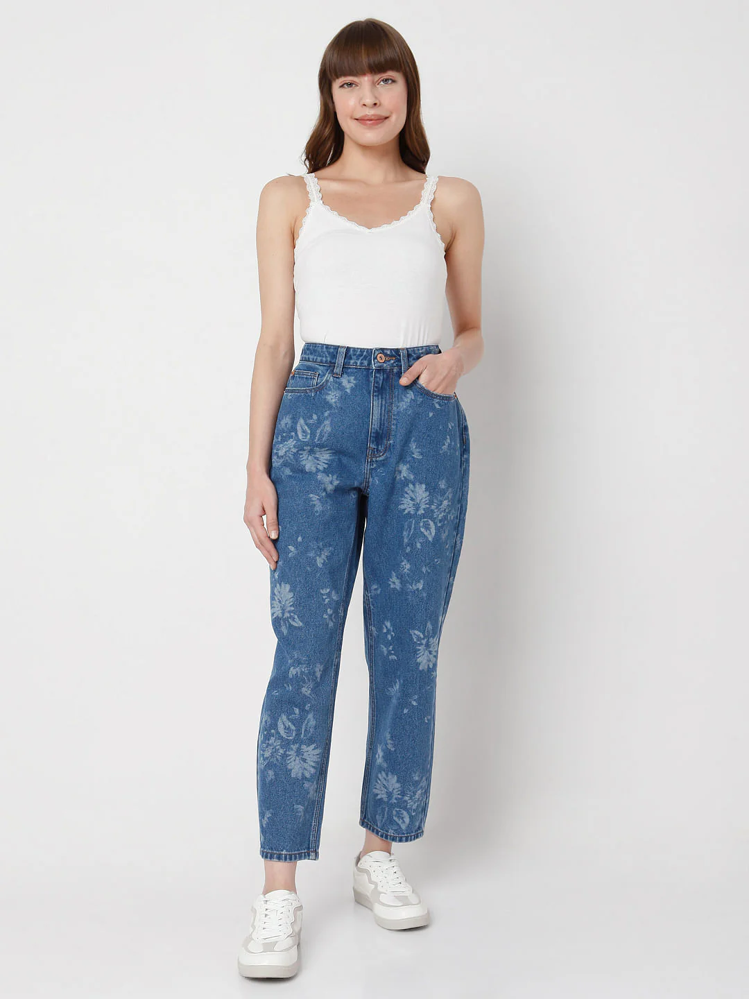 Blue High Waist Printed Mom Jeans - Image 6