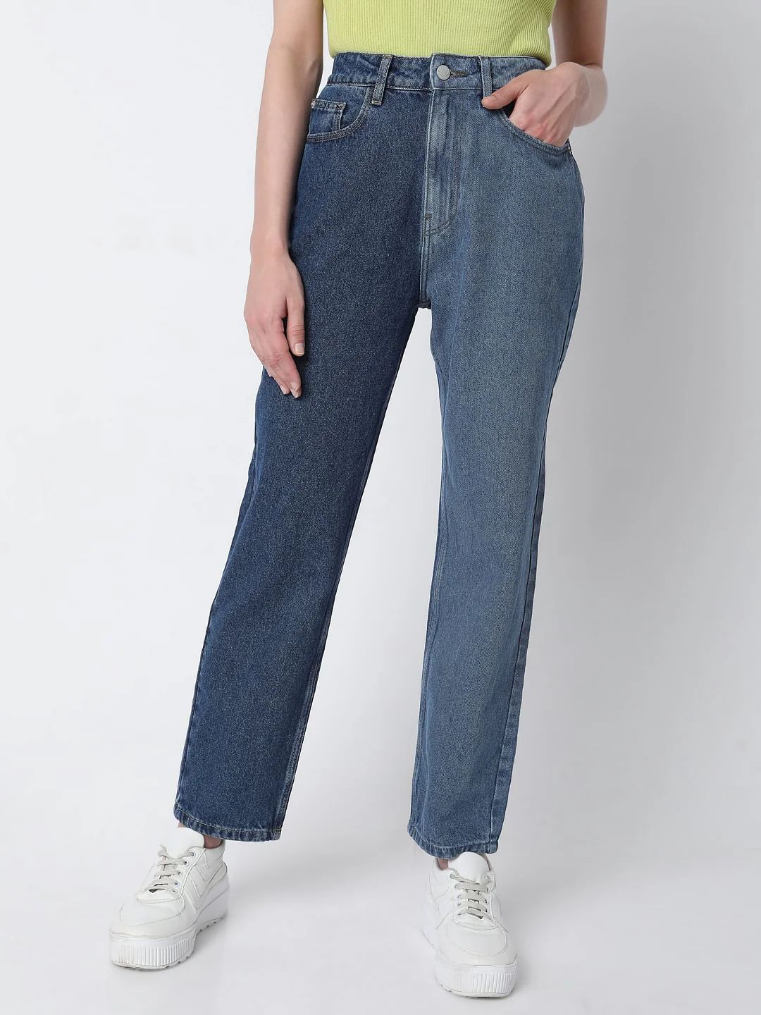 Blue Two-Toned Mom Jeans - Image 2