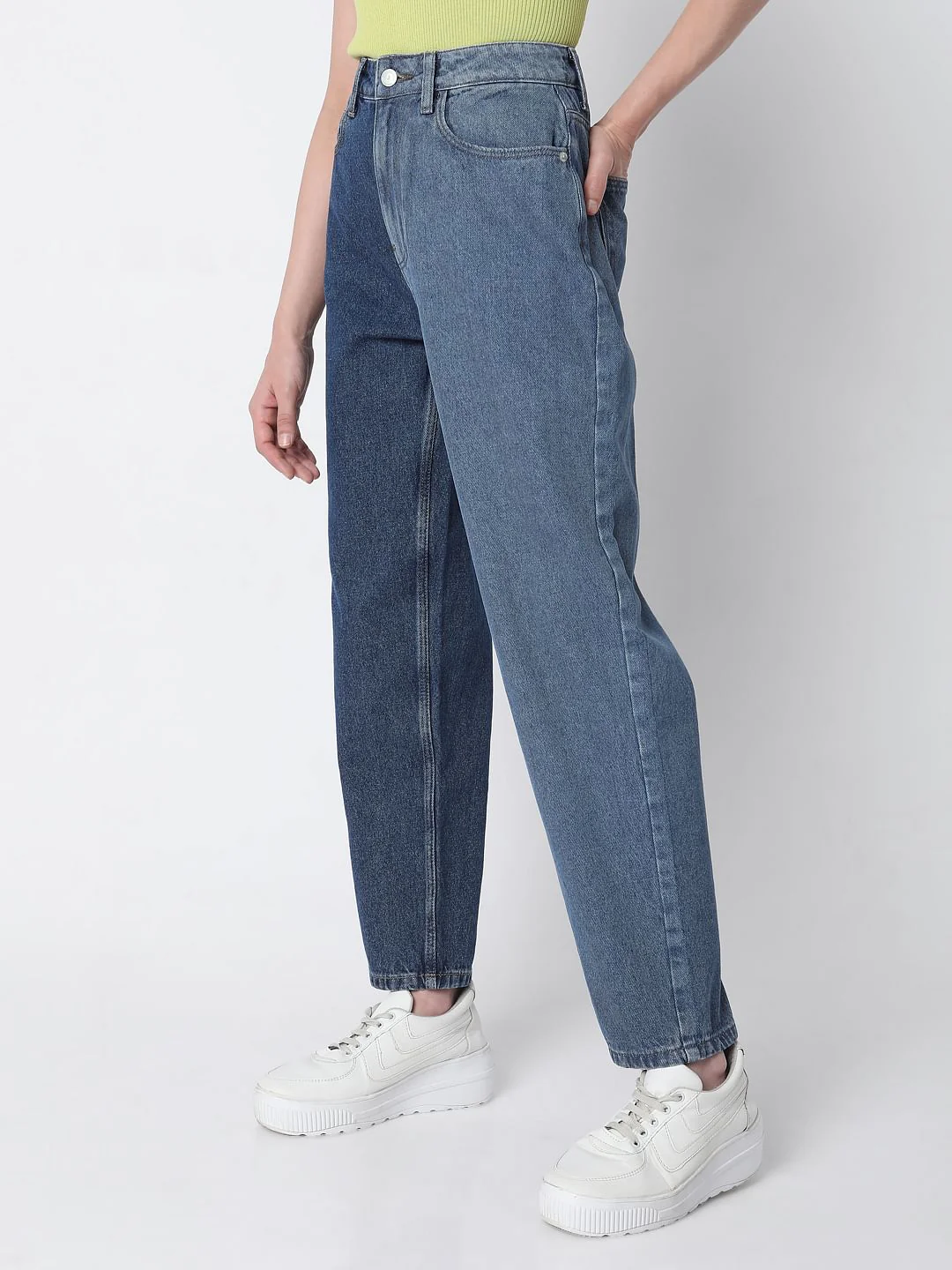 Blue Two-Toned Mom Jeans - Image 3