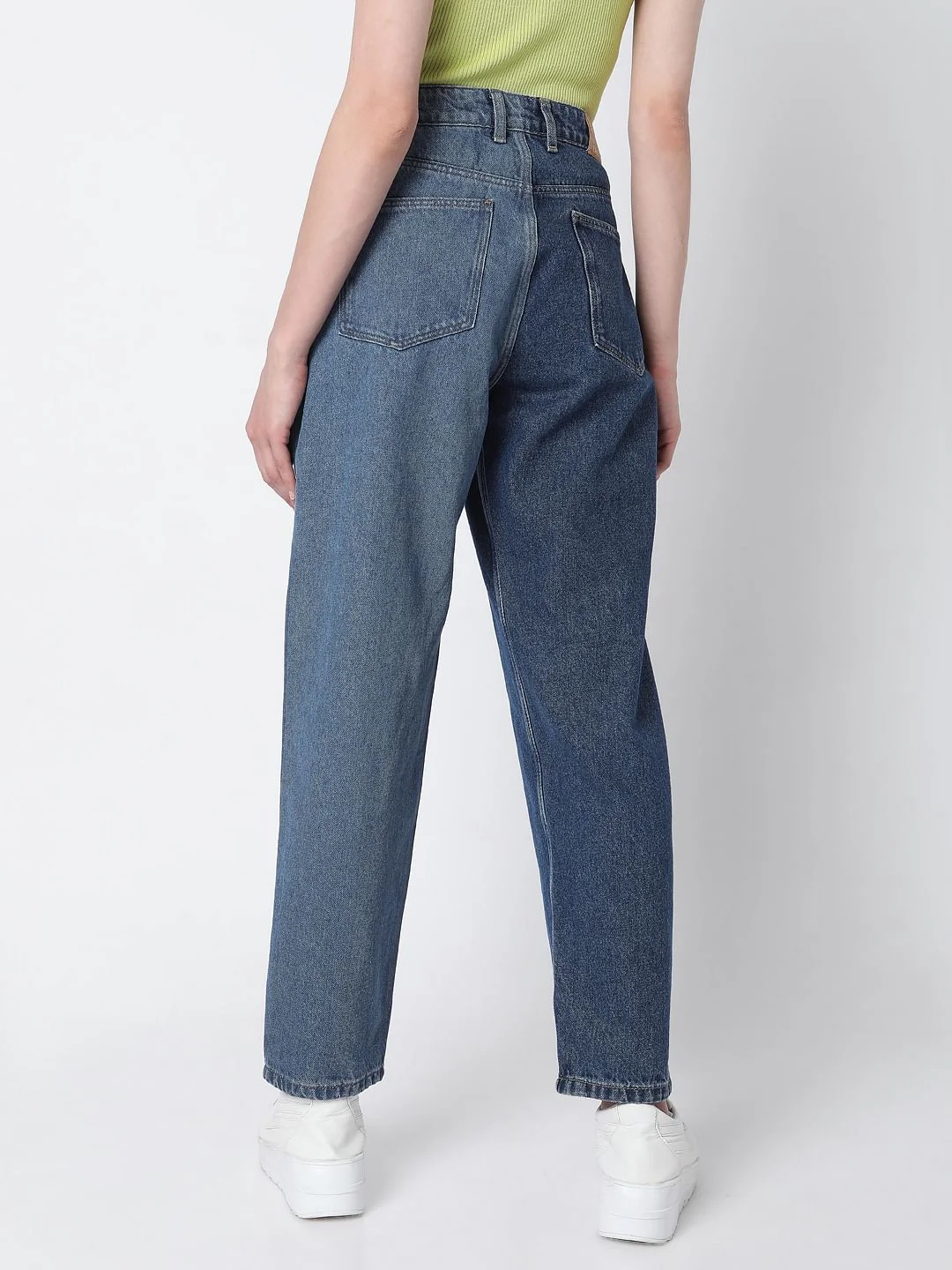 Blue Two-Toned Mom Jeans - Image 4