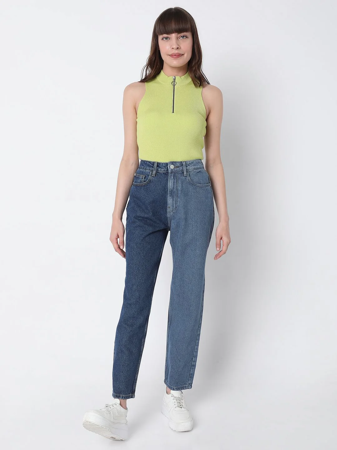 Blue Two-Toned Mom Jeans - Image 6
