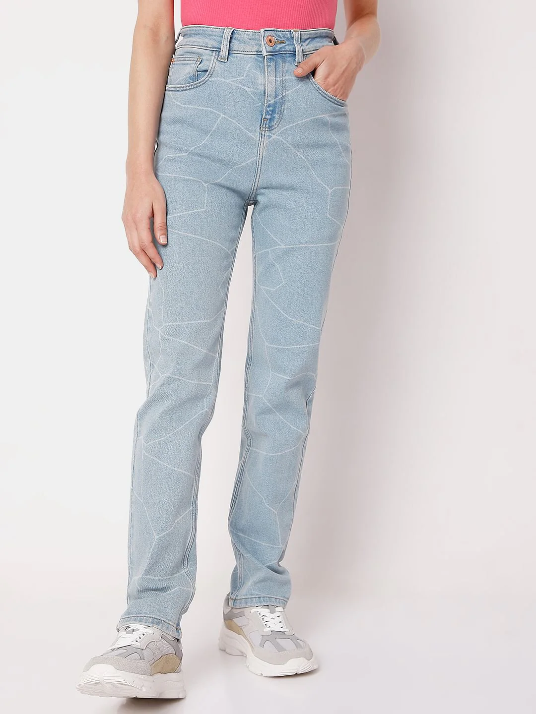 Blue Printed High Waist Jeans - Image 2