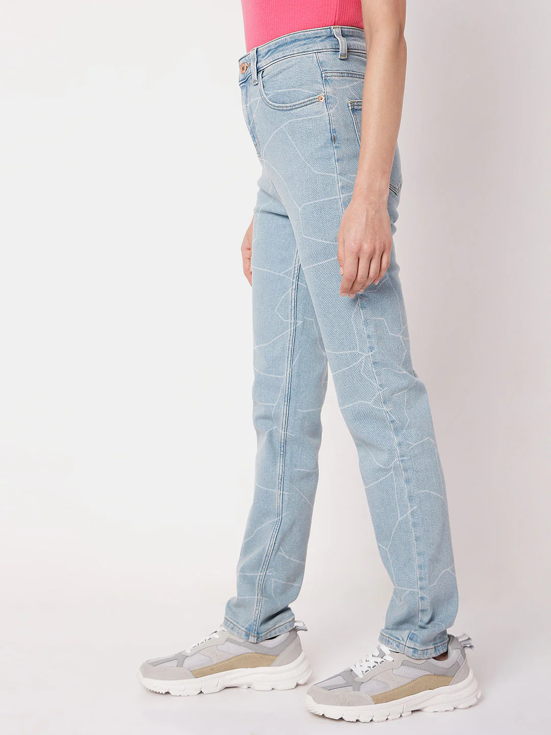 Blue Printed High Waist Jeans - Image 3