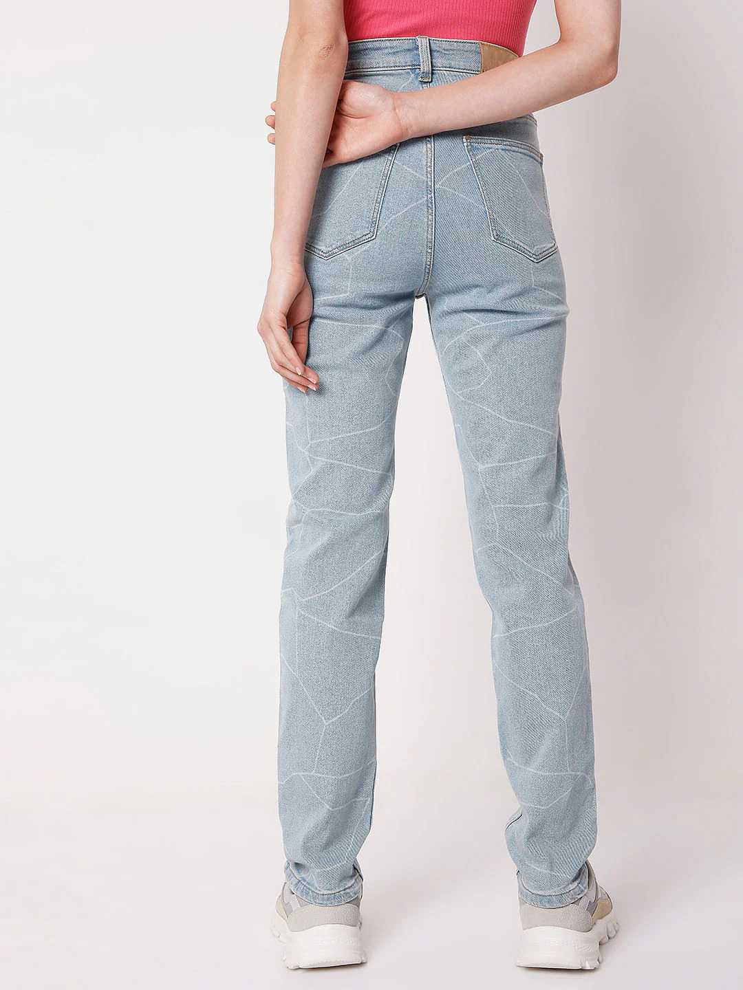 Blue Printed High Waist Jeans - Image 4