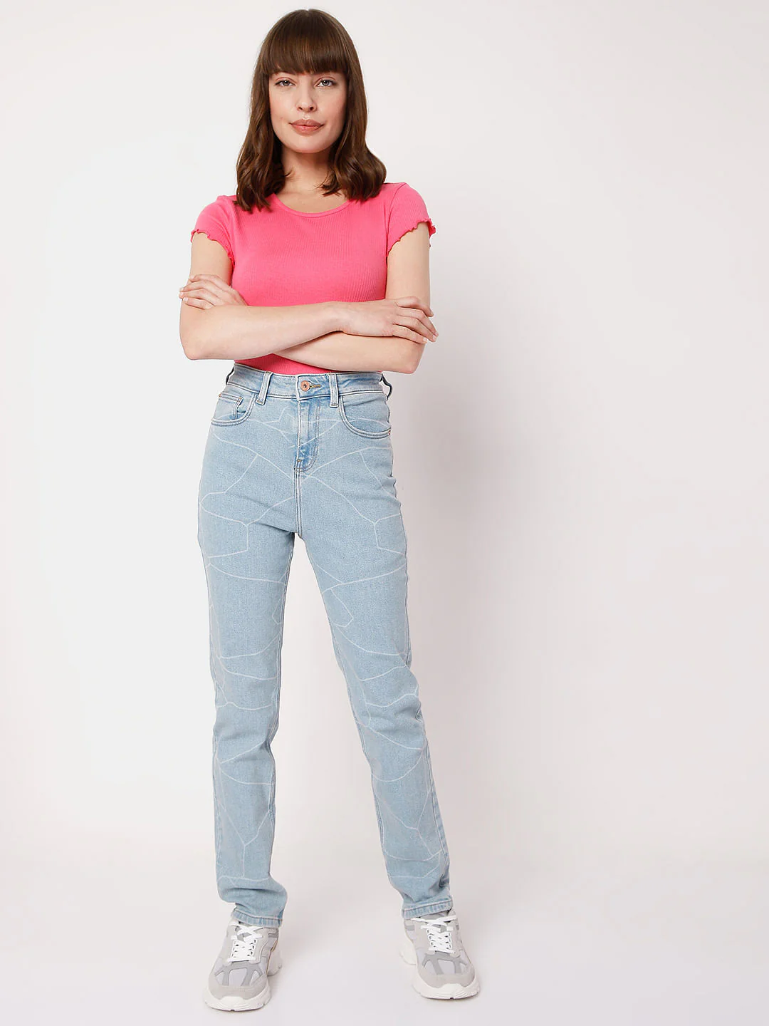 Blue Printed High Waist Jeans - Image 6