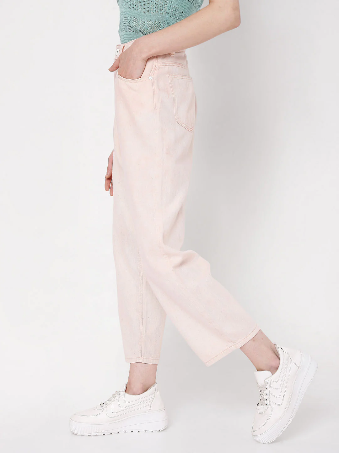 Pink High Rise Washed Jade Straight Fit Jeans - Image 3