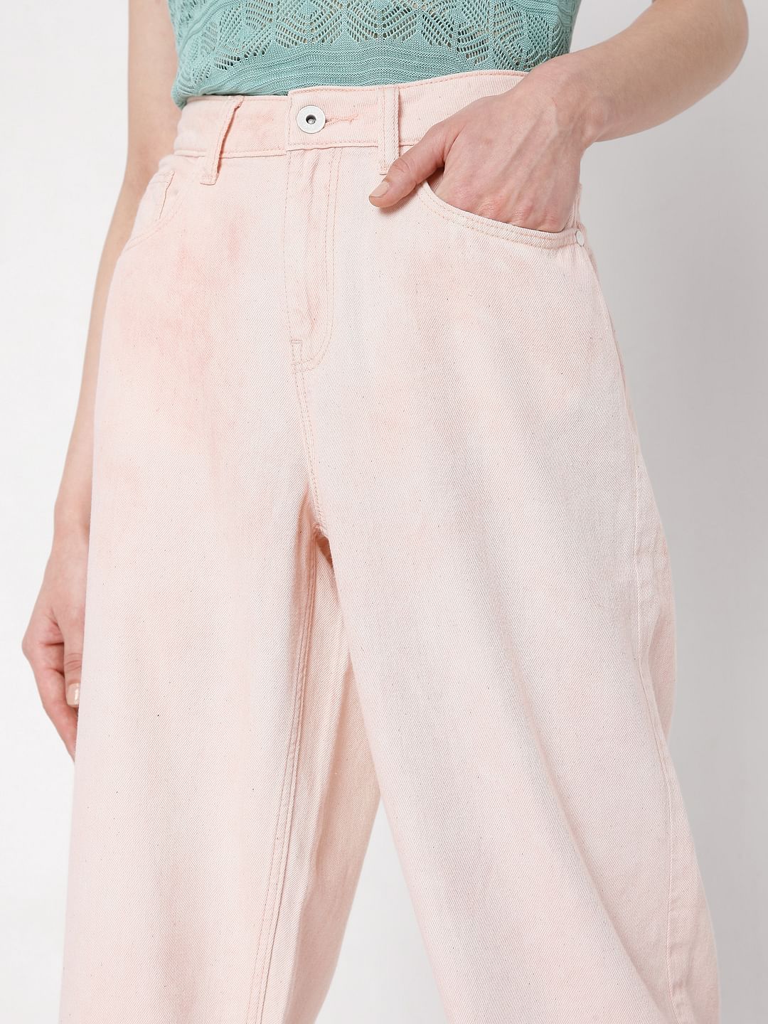 Pink High Rise Washed Jade Straight Fit Jeans - Image 5