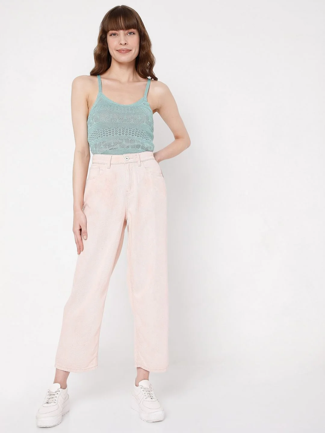 Pink High Rise Washed Jade Straight Fit Jeans - Image 6