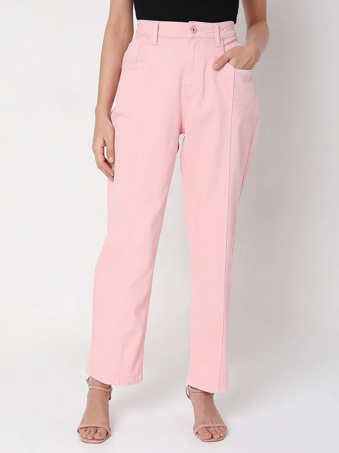Pink High Waist Jade Straight Fit Jeans - Image 2