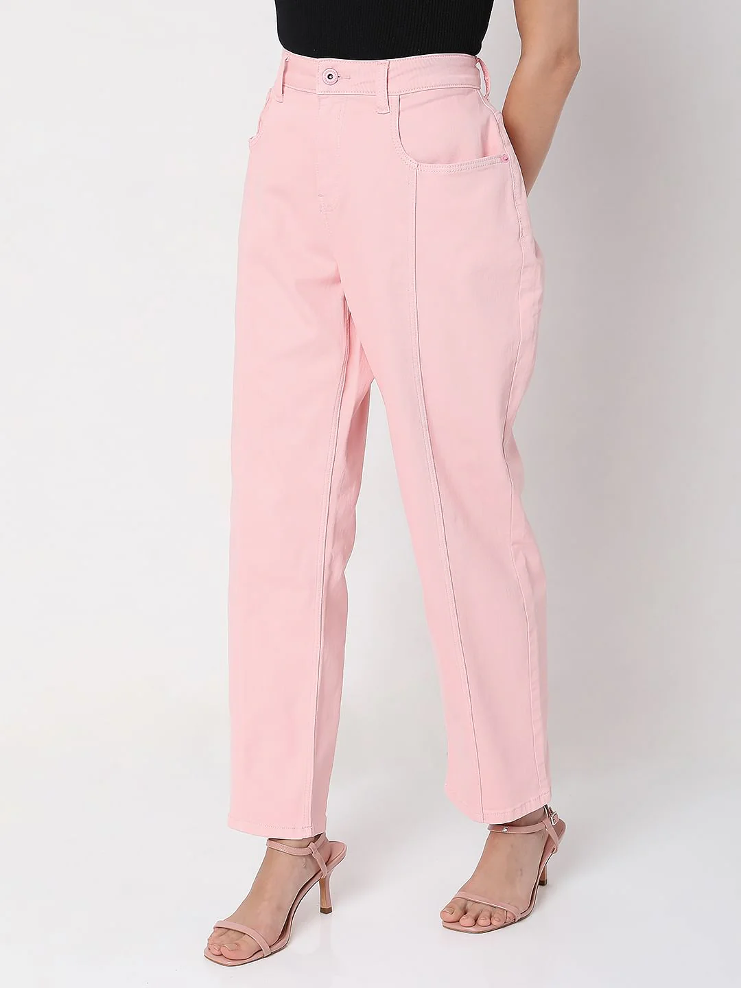 Pink High Waist Jade Straight Fit Jeans - Image 3