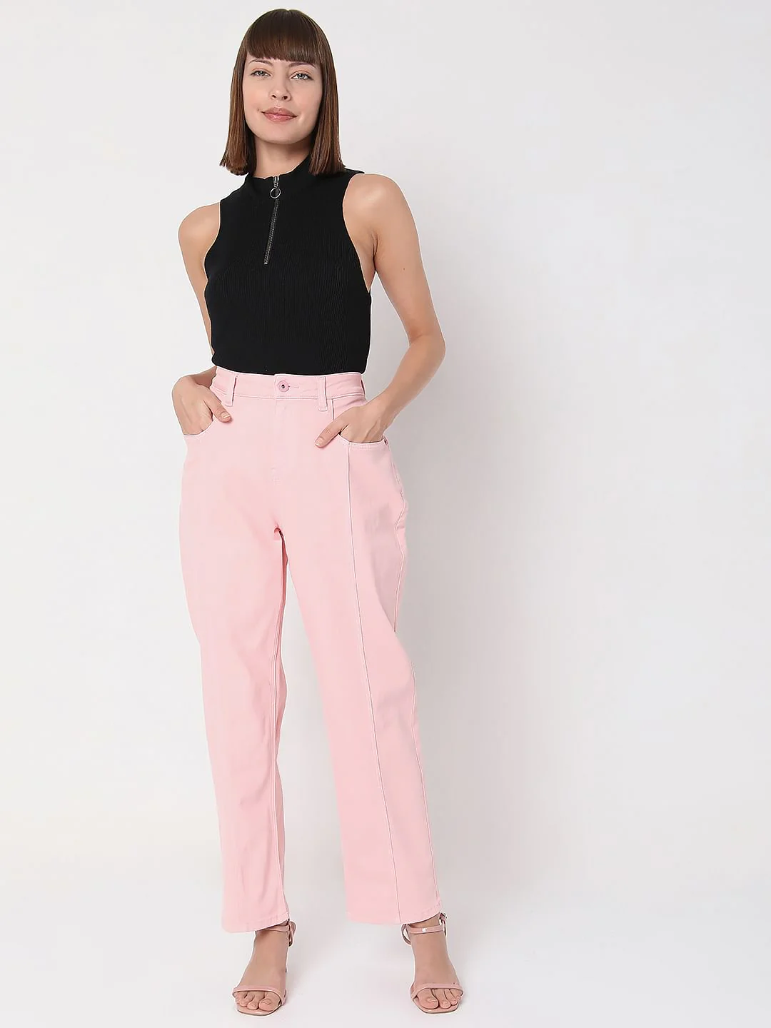 Pink High Waist Jade Straight Fit Jeans - Image 6