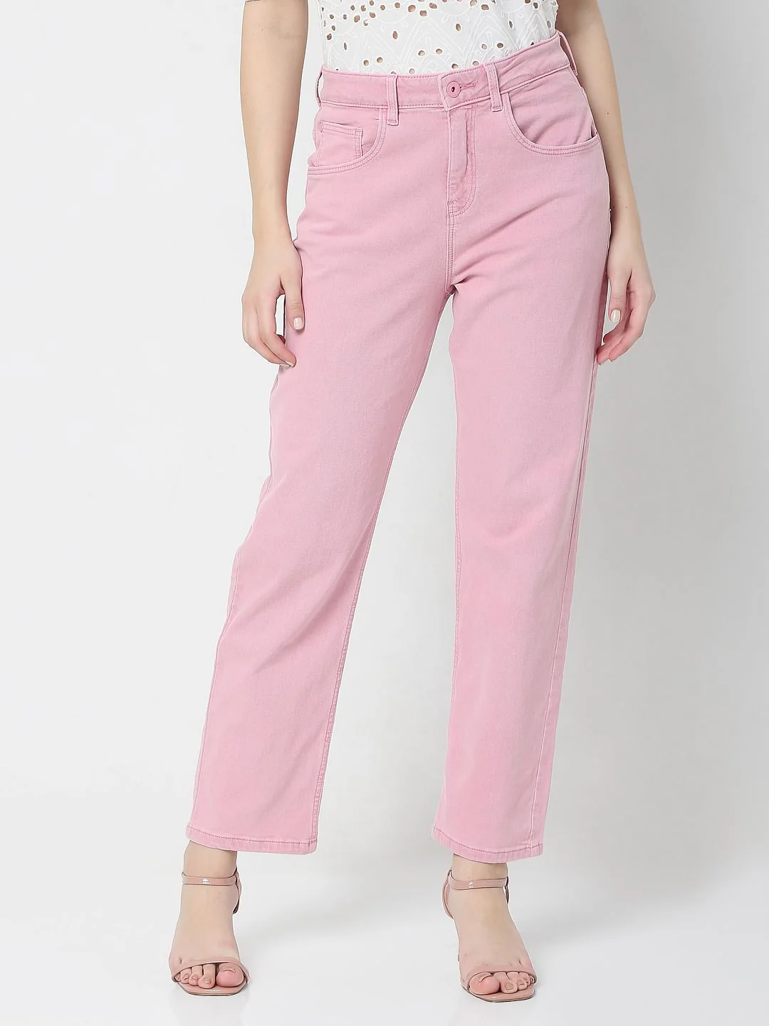 Pink High Waist Jade Straight Fit Jeans - Image 2