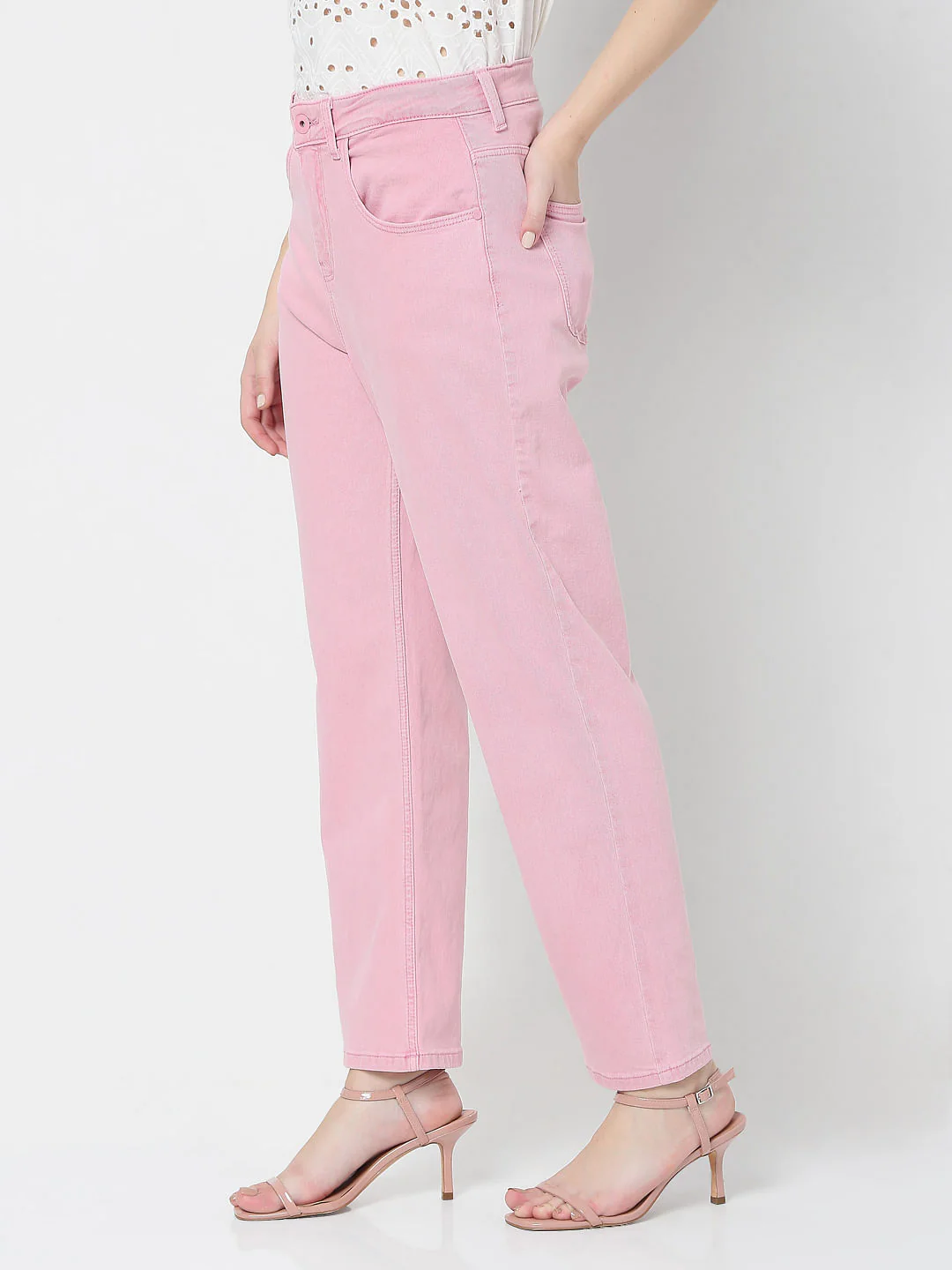 Pink High Waist Jade Straight Fit Jeans - Image 3