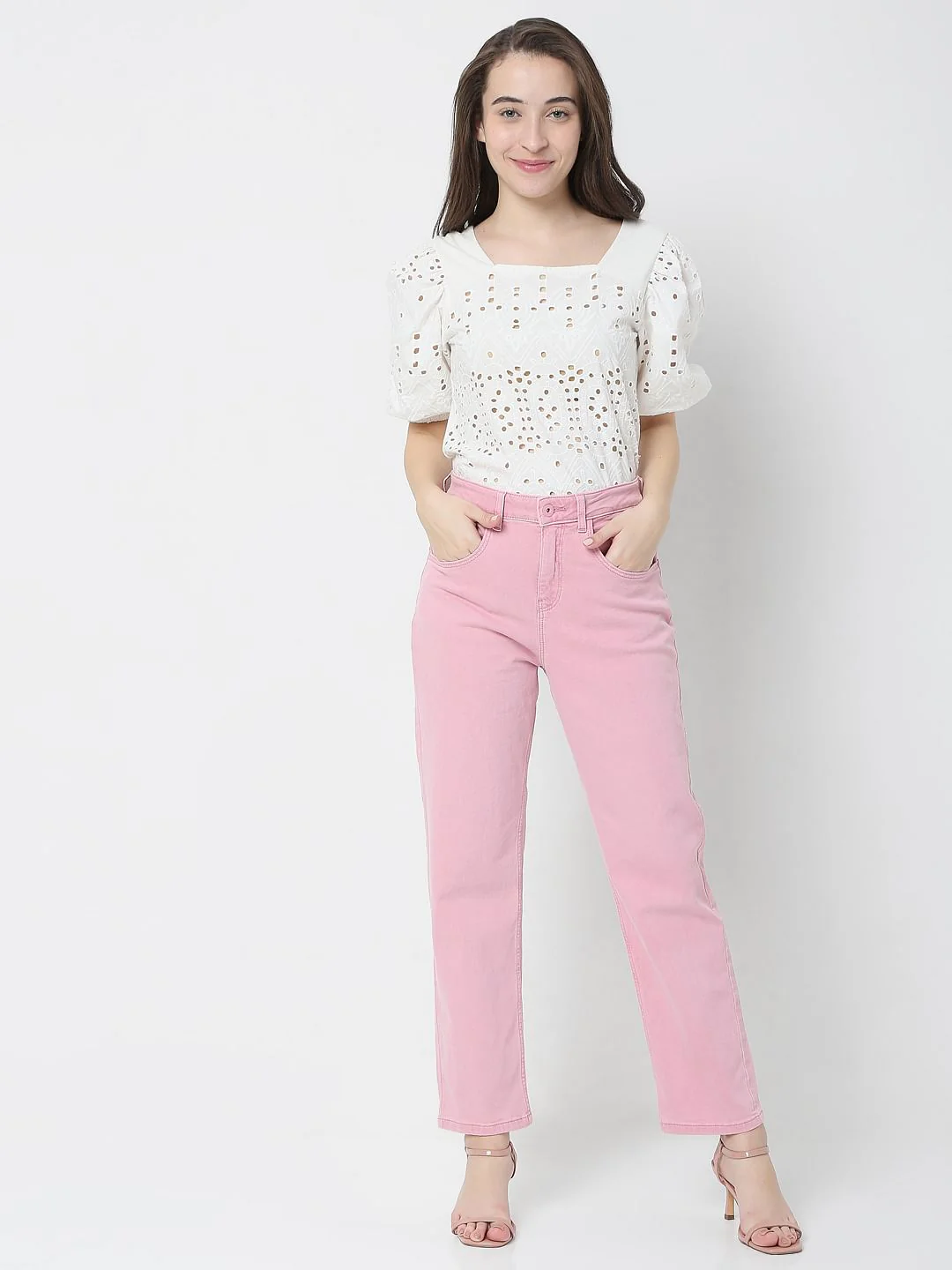 Pink High Waist Jade Straight Fit Jeans - Image 6
