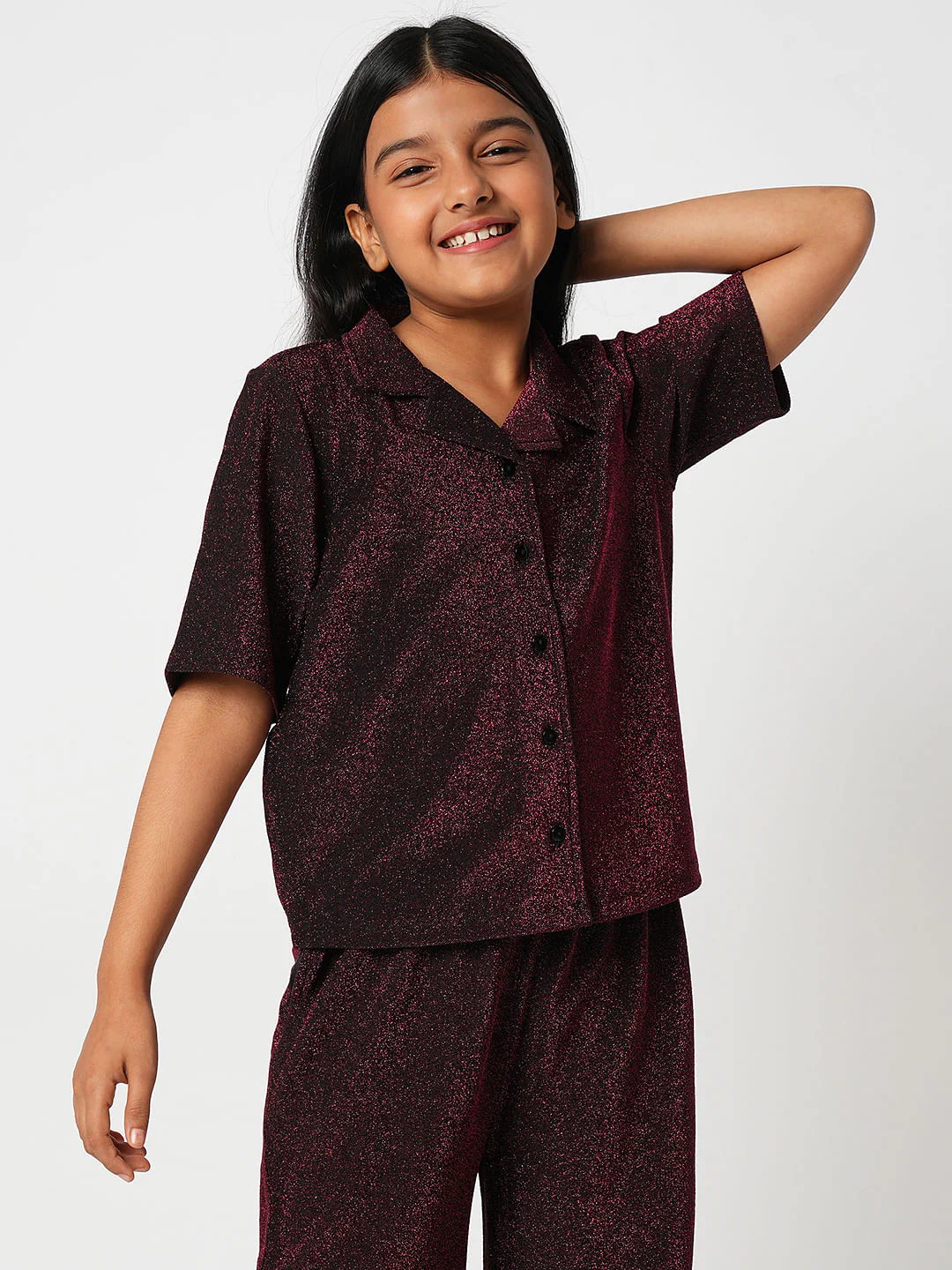 Maroon Shimmer Co-Ord Set Shirt - Image 2
