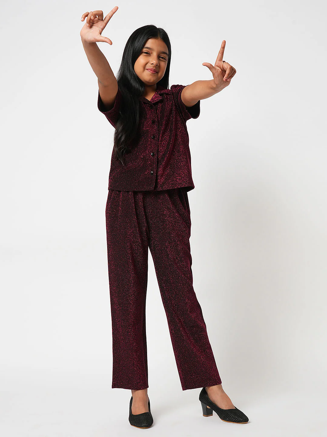 Maroon Shimmer Co-Ord Set Shirt - Image 4