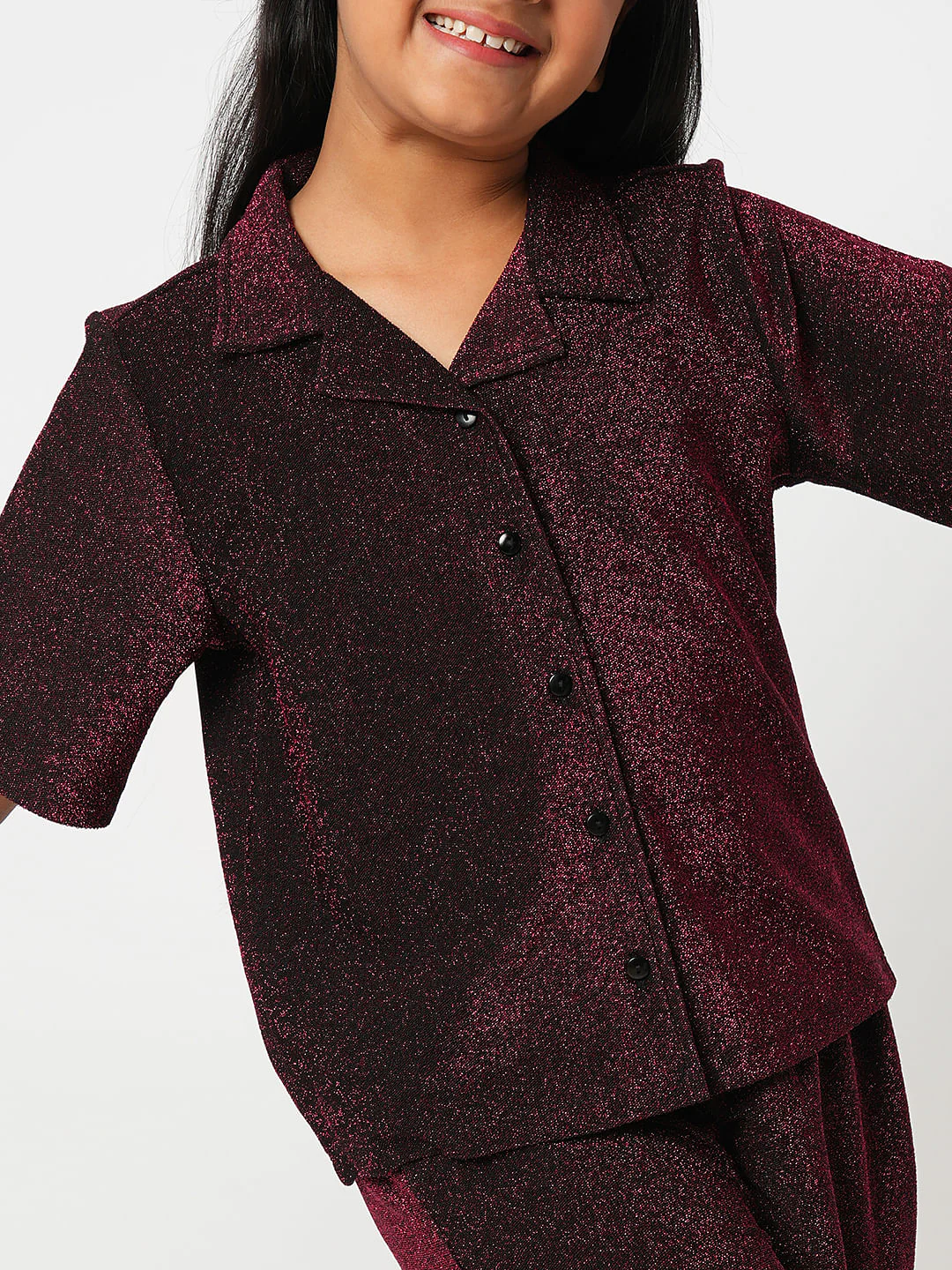 Maroon Shimmer Co-Ord Set Shirt - Image 5