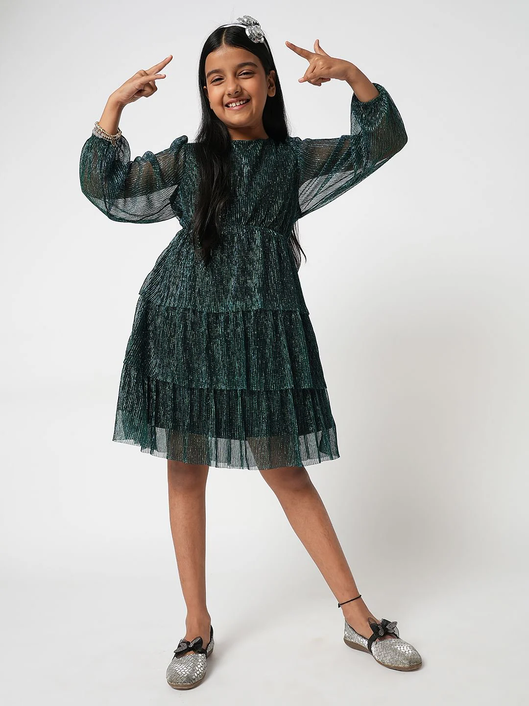 Green Shimmer Layered Dress