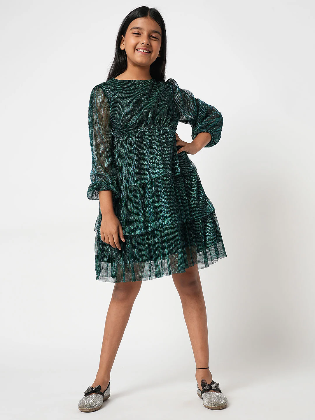 Green Shimmer Layered Dress - Image 2