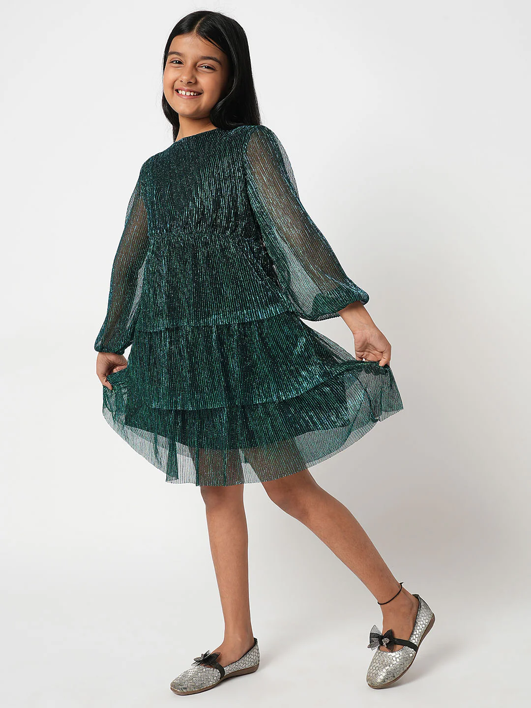 Green Shimmer Layered Dress - Image 3