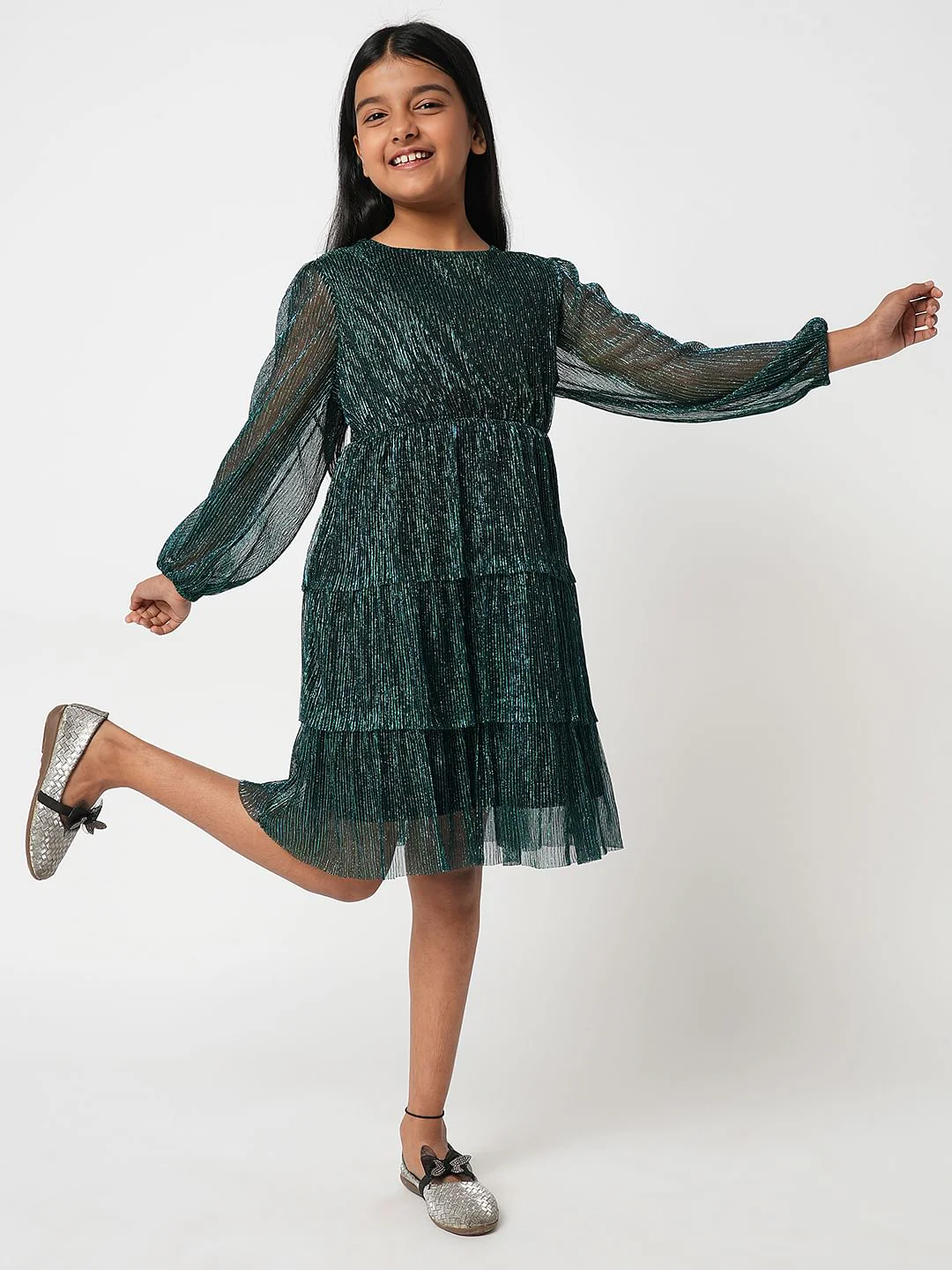 Green Shimmer Layered Dress - Image 4