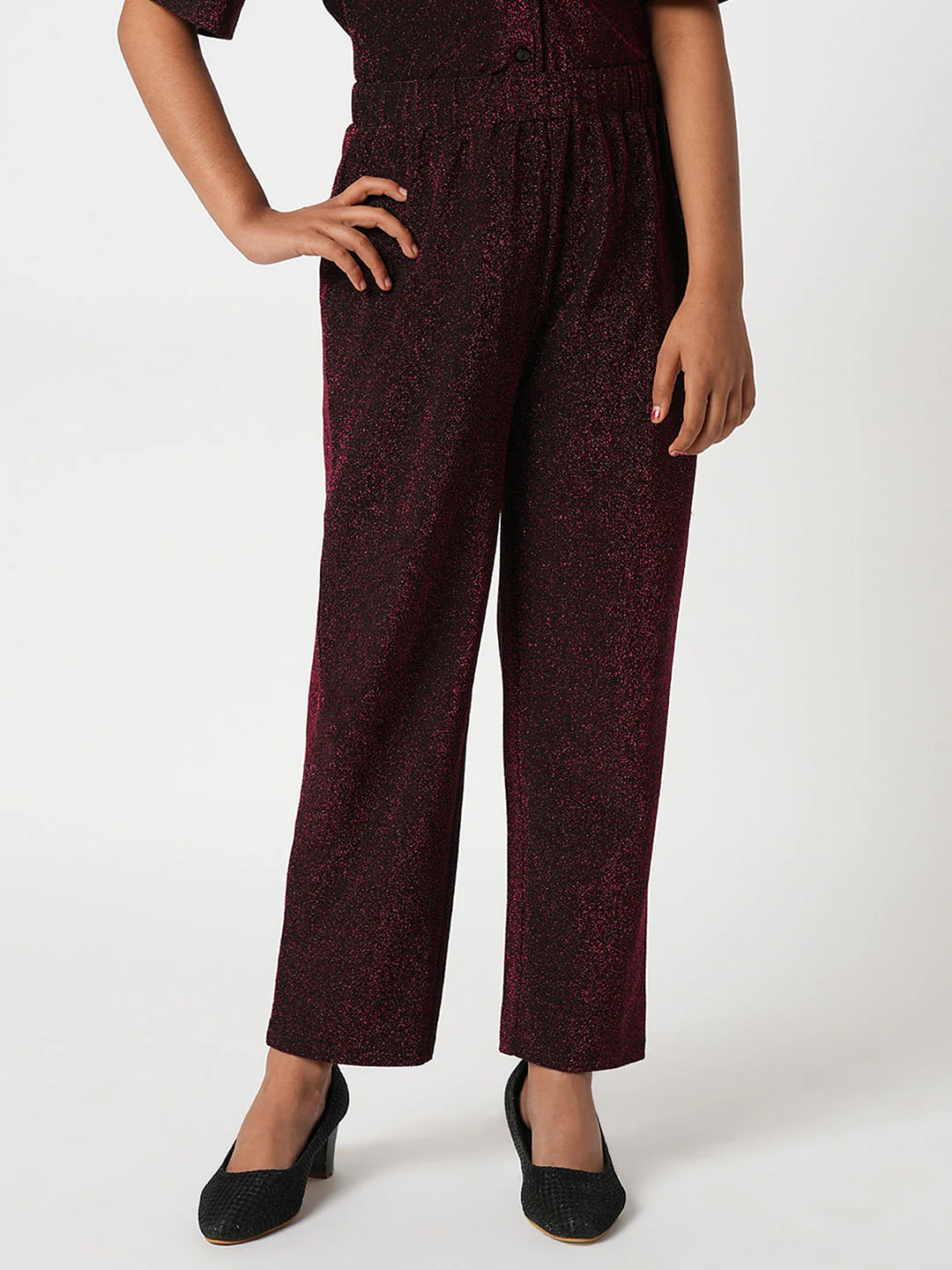 Maroon Shimmer Co-Ord Set Pants - Image 2