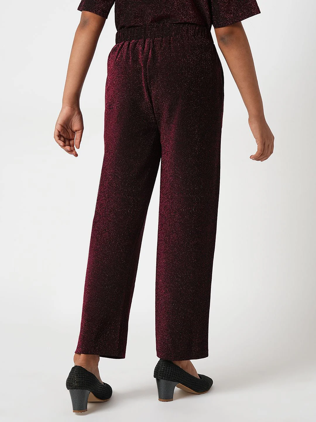 Maroon Shimmer Co-Ord Set Pants - Image 3