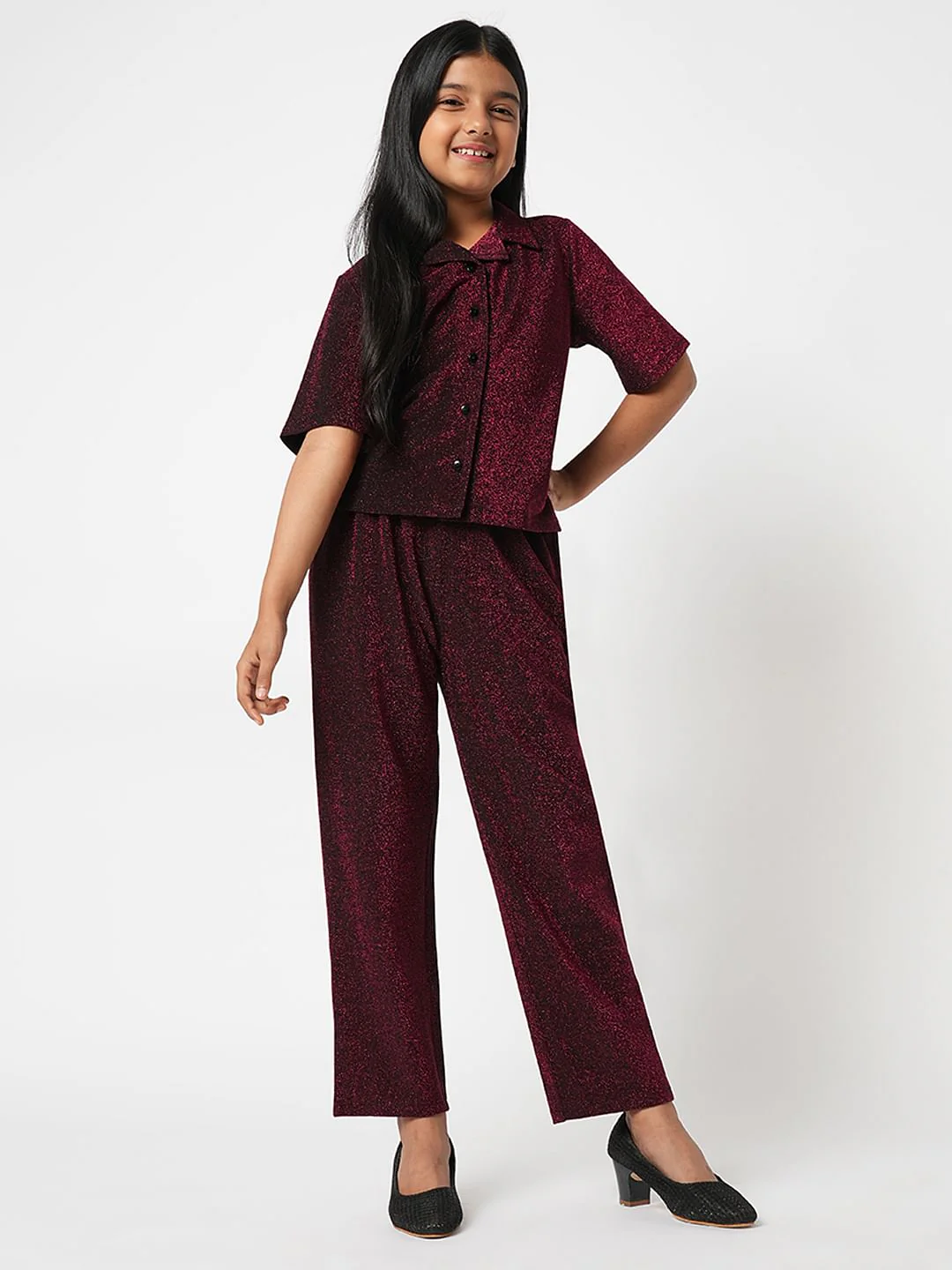 Maroon Shimmer Co-Ord Set Pants - Image 4