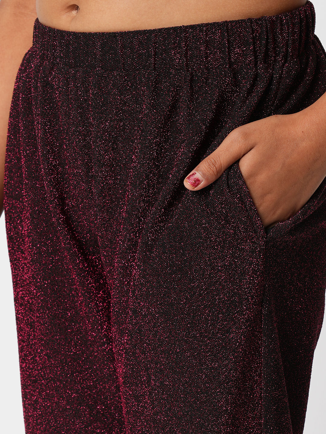 Maroon Shimmer Co-Ord Set Pants - Image 5