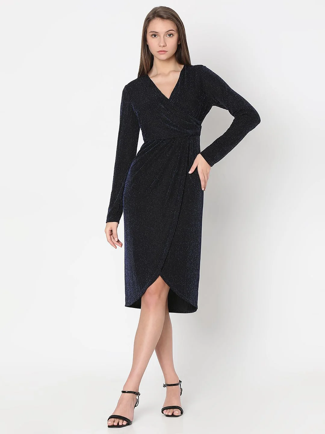 Navy Blue Shimmer Midi Dress - Image 2