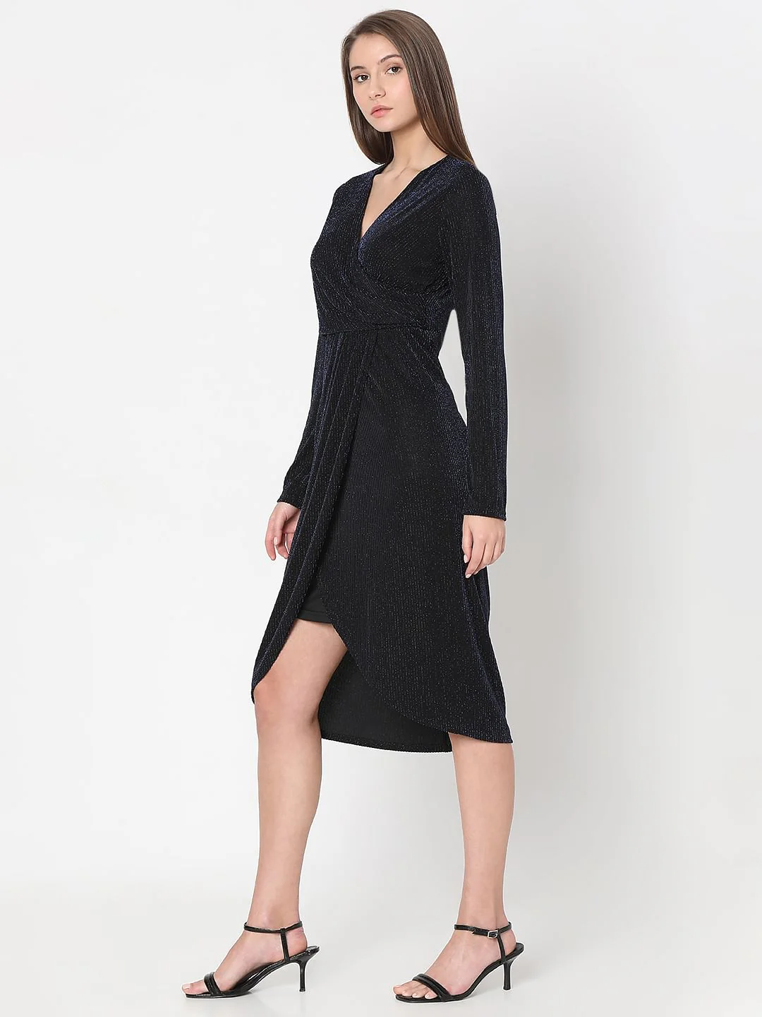 Navy Blue Shimmer Midi Dress - Image 3
