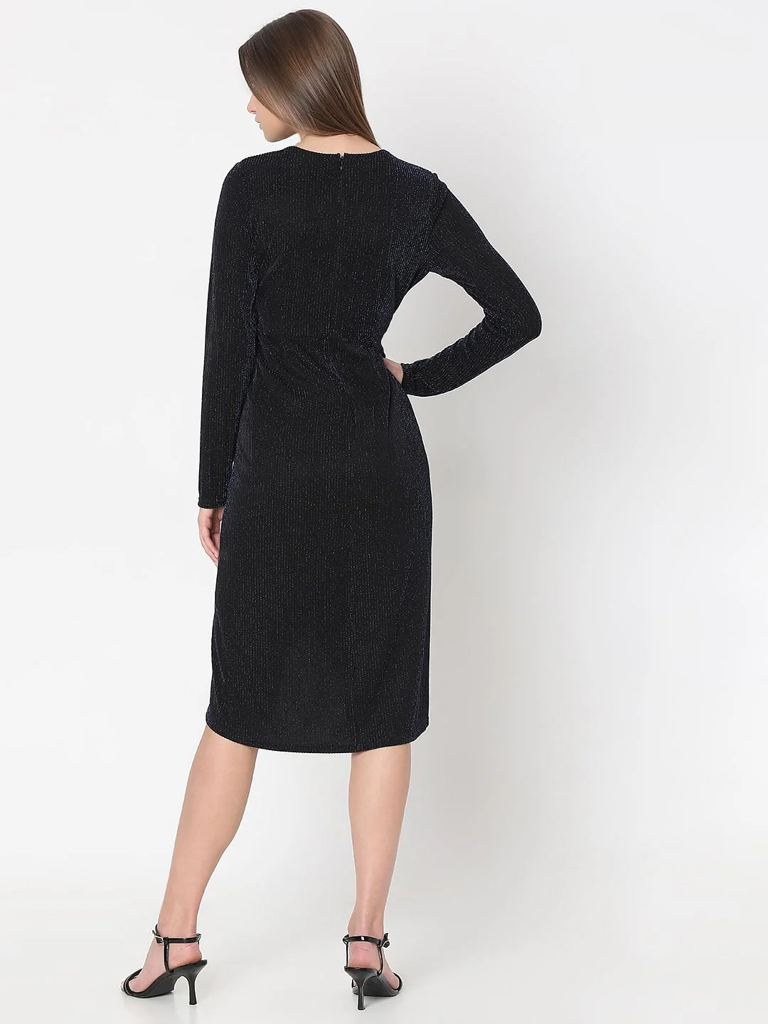 Navy Blue Shimmer Midi Dress - Image 4