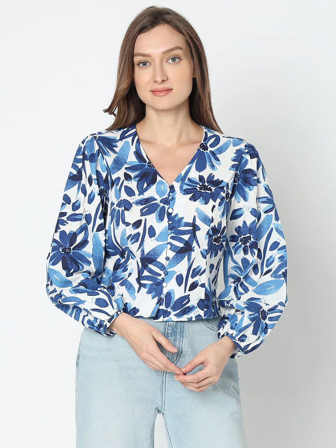 Blue Abstract Print Tops - Image 2