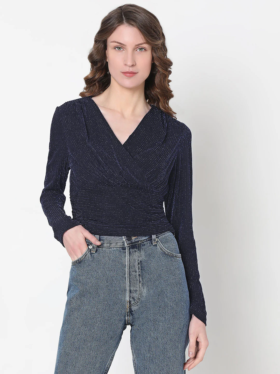 Dark Blue Shimmer Cropped Top - Image 2