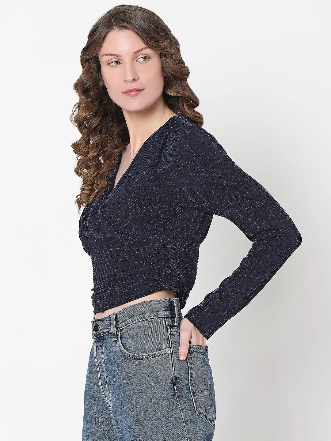 Dark Blue Shimmer Cropped Top - Image 3