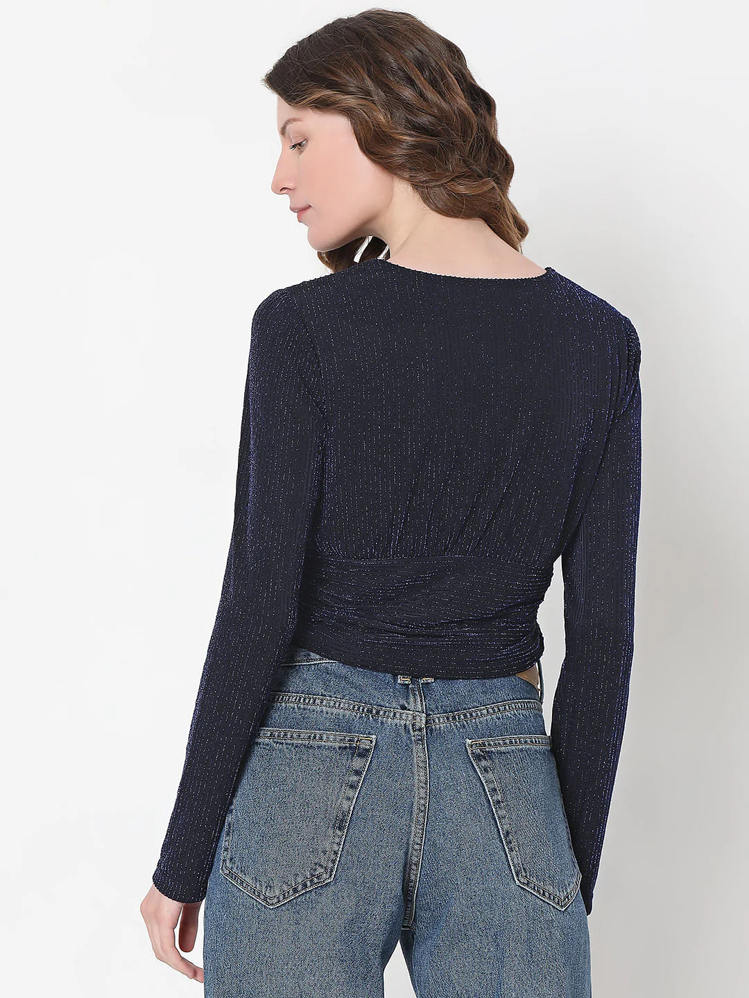 Dark Blue Shimmer Cropped Top - Image 4