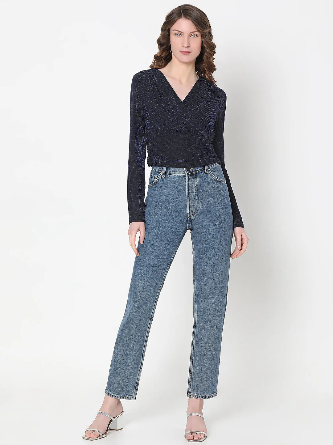 Dark Blue Shimmer Cropped Top - Image 5