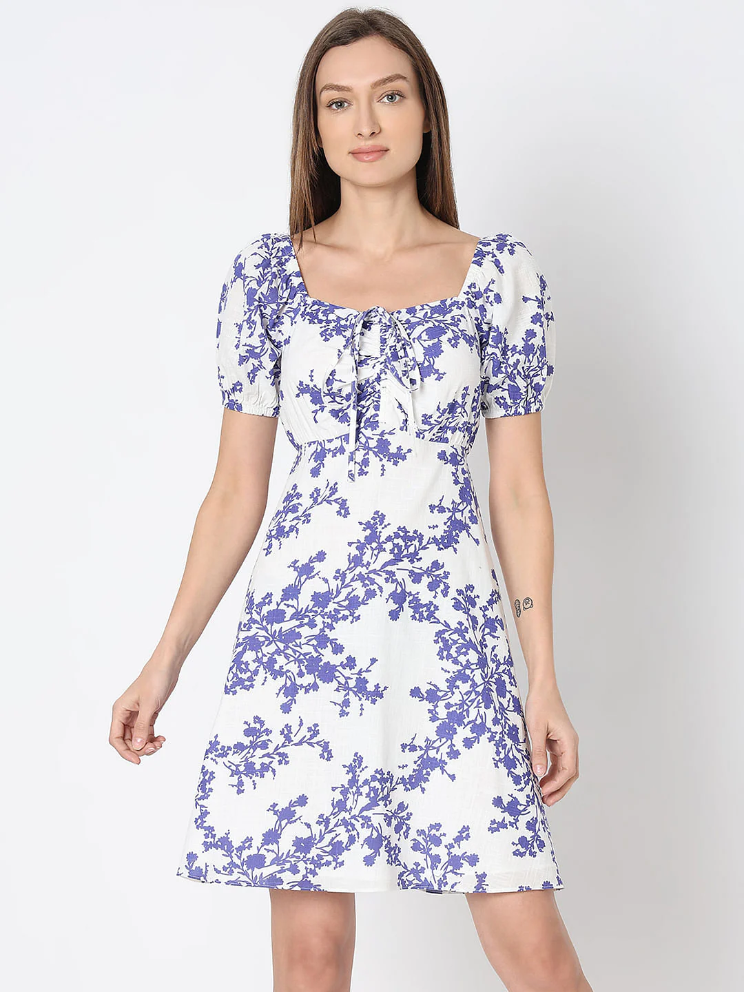 White Floral Fit & Flare Dress - Image 2