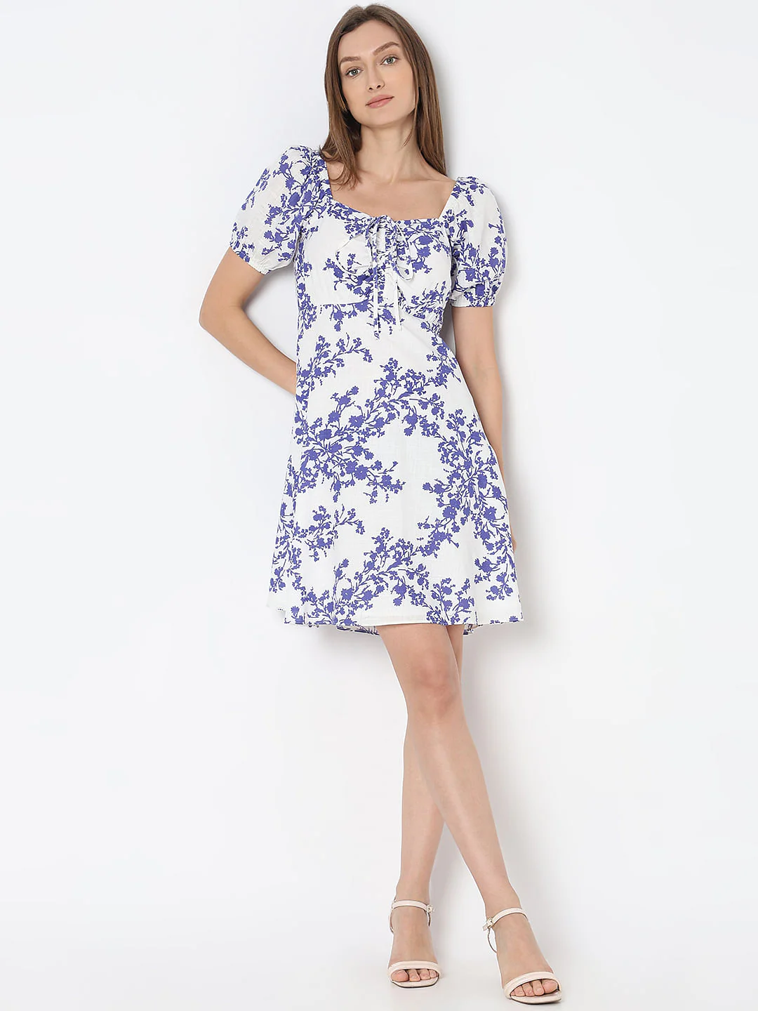 White Floral Fit & Flare Dress - Image 5