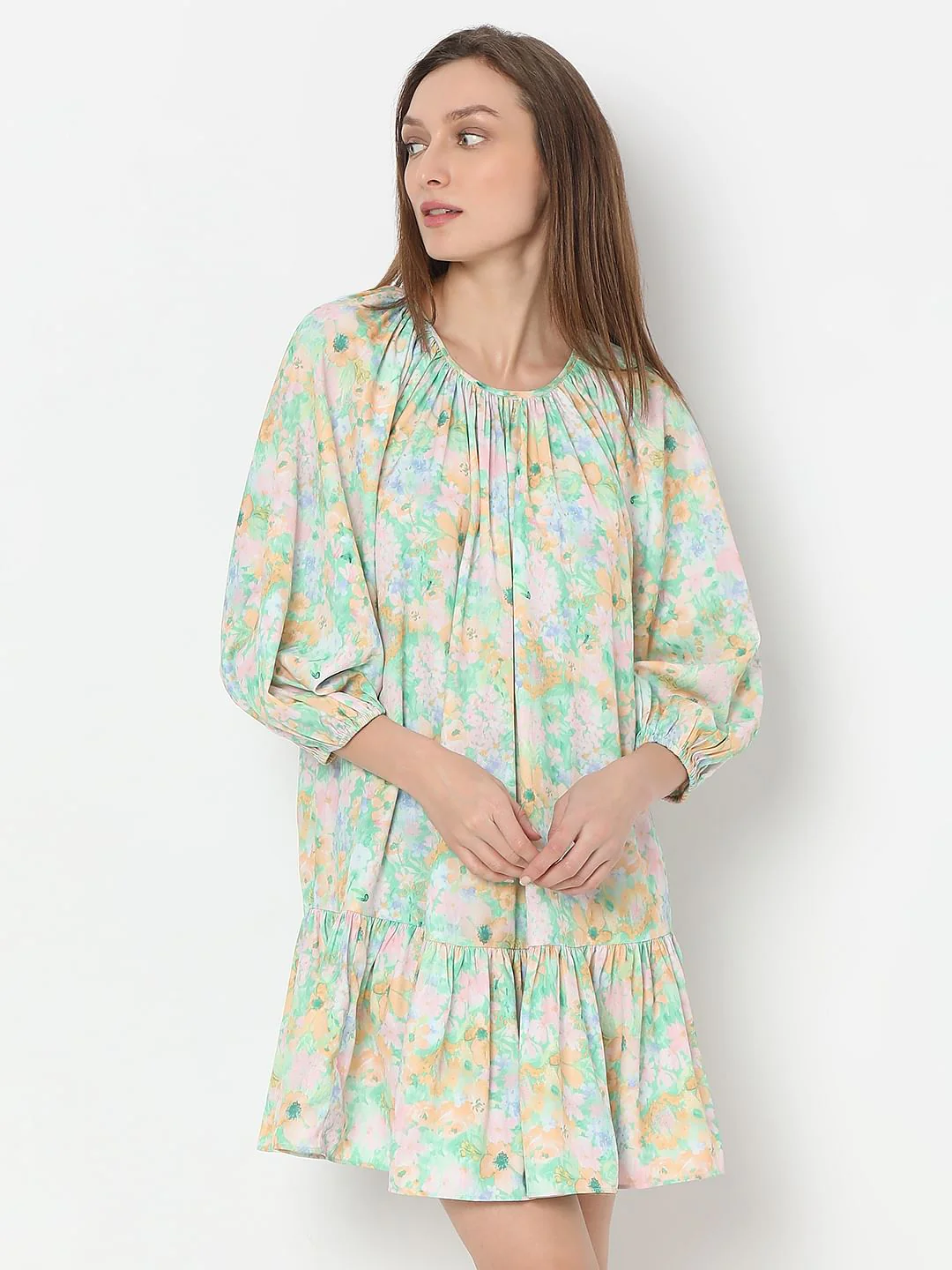 Green Printed Straight Fit Dress - Image 2