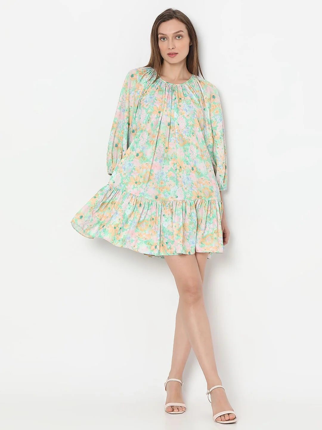 Green Printed Straight Fit Dress - Image 5